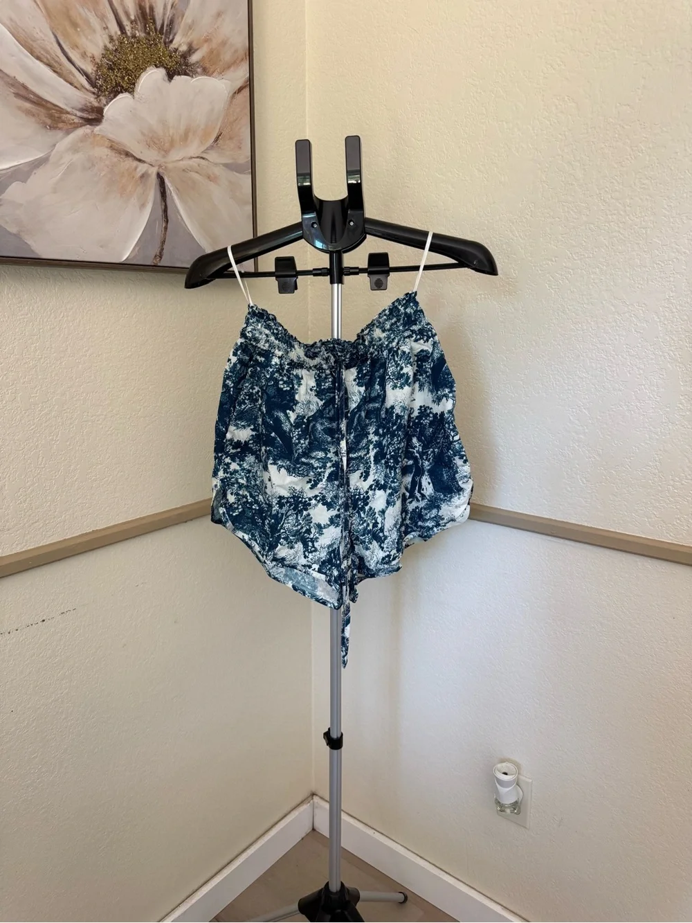 Commense Blue Printed Contrast Trim Shorts Set S | European Summer Co-Ord